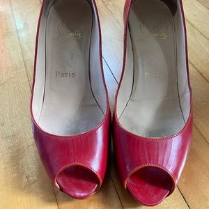 Red Patent Leather Christian Louboutin Open Toe Pumps Size 38